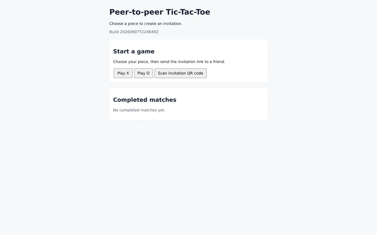 Peer-to-peer Tic-Tac-Toe — Serverless browser Tic-Tac-Toe played directly between two peers