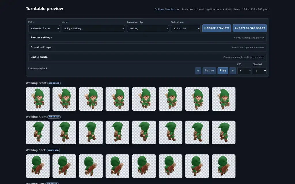 Sprites · Model-to-Sprite Workshop — Turn 3D GLB/glTF models into sprite sheets and single sprites in your browser