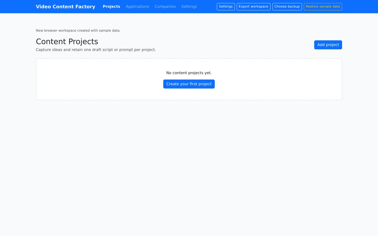 Video Content Factory — Organize video content ideas and draft AI scripts with browser-native TTS